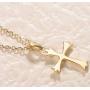 Carleen SOLID REAL 14K Yellow Gold SMALL TINY Little Cute Embossed Cross Crucifix Delicate Necklace Dainty Pendant Fine Jewelry For Women Girls, With 18'' Solid Gold Cable Chain