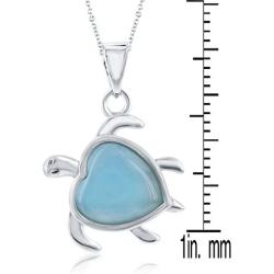 Nautical Turtle Caribbean Natural Larimar Gemstone Heart-Shaped Sterling Silver Pendant 18’’ Necklace Jewelry for Women or Teens