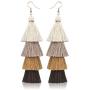 Bohemian Layered Long Pom Pom Tassel Earrings Drop Dangle Tiered Ombre Fringe for Women Teen Girls