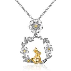 POTOPYY 925 Sterling Silver Animal Pendant Necklace Rabbit/Elephant/Penguin Jewelry Gifts for Women Mother