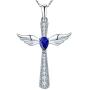 YL Cross Necklace 925 Sterling Silver Angel Wings Pendant Teardrop Cubic Zirconia Criss Jewelry