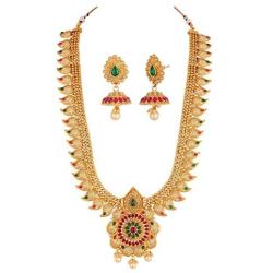 Crunchy Fashion Bollywood Style Gold Plated Traditional Indian Jewelry Necklace Set with Earrings & Tika for Women/Girls