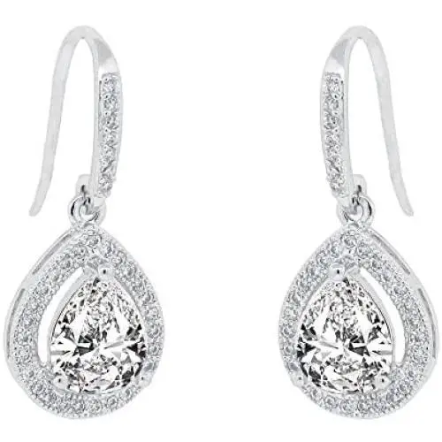 Cate & Chloe Isabel 18k White Gold Teardrop CZ Earrings, Drop Dangle-Earrings, Best Silver Earrings for Women, Girls, Ladies, Halo Drop Earrings with CZ Crystals Cate & Chloe Isabel 18k White Gold Teardrop CZ Earrings, Drop Dangle-Earrings, Best Silver Earrings for Women, Girls, Ladies, Halo Drop Earrings with CZ Crystals