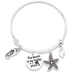 Kivosliviz Beach Bracelet My Happy Place Bracelet Bangle Beach Theme Gifts for Beach Lovers Beach Jewelry Ocean Bracelets Life Better Beach Bracelet for Beach Lover