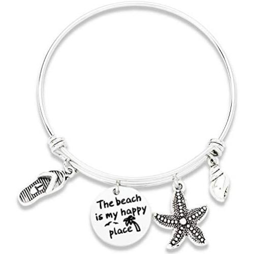 Kivosliviz Beach Bracelet My Happy Place Bracelet Bangle Beach Theme Gifts for Beach Lovers Beach Jewelry Ocean Bracelets Life Better Beach Bracelet for Beach Lover