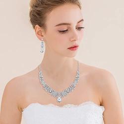 FANZE Womens Wedding Bridal Bridesmaid Cluster Leaf Vine Teardrop Austrian Crystal Statement Necklace Dangle Earrings Set