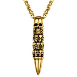 Skull Bullet Necklace/Skull Feather Necklace/Skull Necklace, Stainless Steel Gothic Punk Statement Jewelry for Men/Women, Come Gift Box
