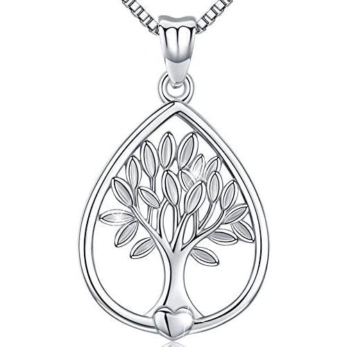 Tree of Life Necklace Sterling Silver, Teardrop Family Tree Pendant Charm with 18 Inch Chain, Celtic Knot Tree of Life Jewelry Necklace for Women,Birthday Gifts for Mom with Fine Jewelry Gift Box