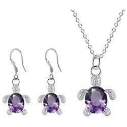 Crystal Turtle Pendant Necklace Earring Set, Cute Animal Sea Turtle Clavicle Necklace Drop Earrings Jewelry Set