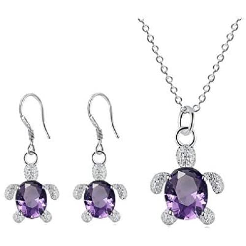 Crystal Turtle Pendant Necklace Earring Set, Cute Animal Sea Turtle Clavicle Necklace Drop Earrings Jewelry Set