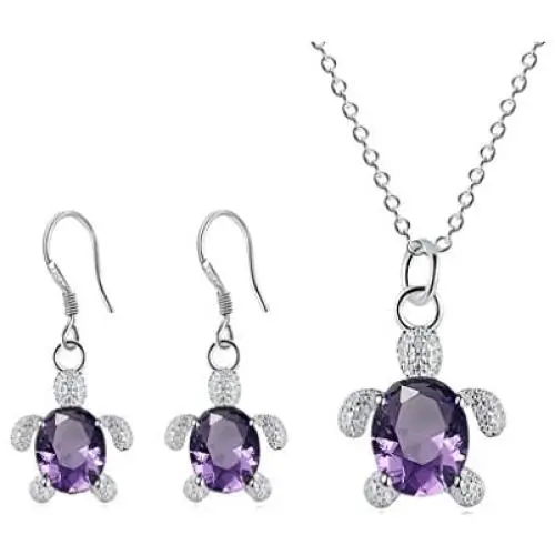 Crystal Turtle Pendant Necklace Earring Set, Cute Animal Sea Turtle Clavicle Necklace Drop Earrings Jewelry Set