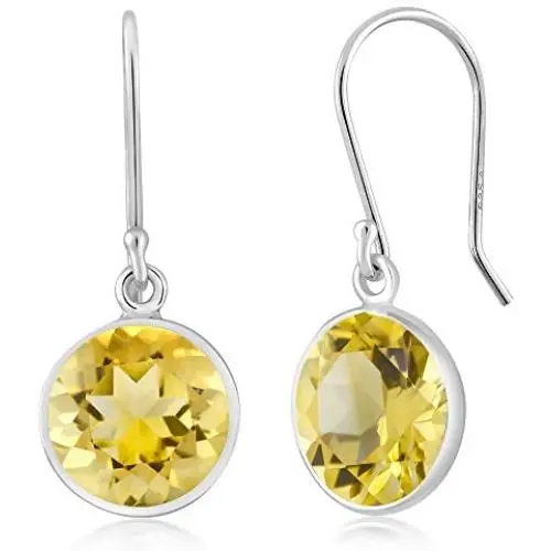 Gem Stone King 925 Sterling Silver Citrine Dangle Earrings For Women, 4.00 Cttw, Gemstone Birthstone Round 9MM Gem Stone King 925 Sterling Silver Citrine Dangle Earrings For Women, 4.00 Cttw, Gemstone Birthstone Round 9MM