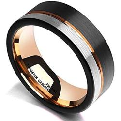 King Will LOOP Tungsten Carbide Wedding Band 6mm/8mm Rose Gold Line Ring Black and Silver Brushed Comfort Fit