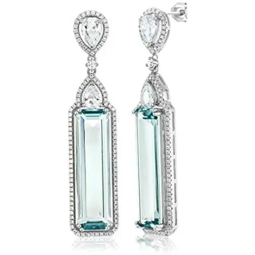 Gem Stone King 925 Sterling Silver Simulated Aquamarine Art Deco Dangle Earrings For Women (12.00 Cttw 2 Inch) Gem Stone King 925 Sterling Silver Simulated Aquamarine Art Deco Dangle Earrings For Women (12.00 Cttw 2 Inch)