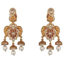 Tarinika Tulshi Gold-Plated Indian Jewelry Set with Necklace and Earrings - White Red