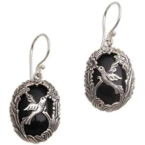 NOVICA Onyx .925 Sterling Silver Dangle Earrings Natures Freedom NOVICA Onyx .925 Sterling Silver Dangle Earrings Natures Freedom