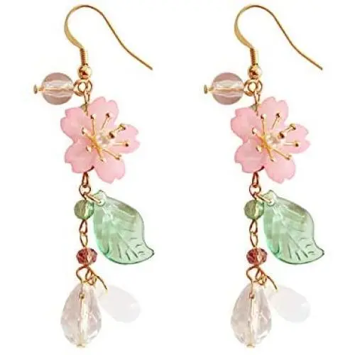 DOUBNINE Pink Flower Earrings Dangle Cherry Blossoms Sakura Teardrop Fairy Leaf Petal Drop Spring Women Accessories DOUBNINE Pink Flower Earrings Dangle Cherry Blossoms Sakura Teardrop Fairy Leaf Petal Drop Spring Women Accessories