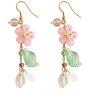 DOUBNINE Pink Flower Earrings Dangle Cherry Blossoms Sakura Teardrop Fairy Leaf Petal Drop Spring Women Accessories