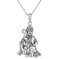 LeCalla Mens Sterling Silver Jewelry Antique Lord Hanuman Pendant Necklace for Young Boy