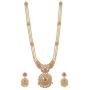 Tarinika Binal Antique Gold-Plated Indian Jewelry Set with Long Necklace and Earrings - White Red Green