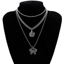 YERTTER Vintage Punk Multi layer Butterfly Flower Pendant Necklace Beaded Choker Boho Jewelry Chain for Women and Girls