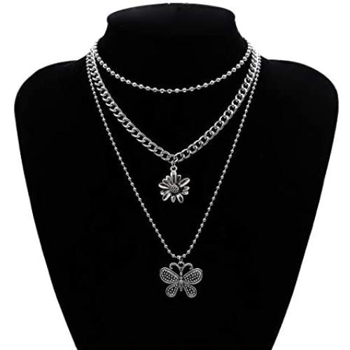 YERTTER Vintage Punk Multi layer Butterfly Flower Pendant Necklace Beaded Choker Boho Jewelry Chain for Women and Girls
