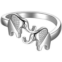 beautlace Two Elephant Adjustable Rings 18K Gold/Silver/Black Gun Plated Cute Double Elephant Animals Open Ring Jewelry for Women and Men KR0033