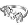 beautlace Two Elephant Adjustable Rings 18K Gold/Silver/Black Gun Plated Cute Double Elephant Animals Open Ring Jewelry for Women and Men KR0033