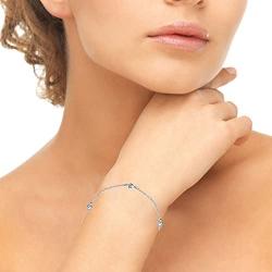 Sterling Silver Cubic Zirconia Station Dainty Chain Bracelet for Girls or Women
