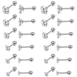 Hanpabum 12Pairs 16G Stainless Steel Cubic Zirconia Tragus Earrings for Women Girls Helix Stud Earring Body Piercing Jewelry Set