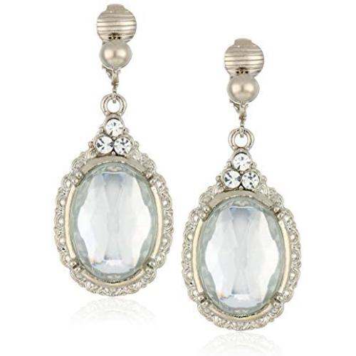 1928 Jewelry Womens Silver-Tone Crystal Oval Drop Earrings, Silver, One Size