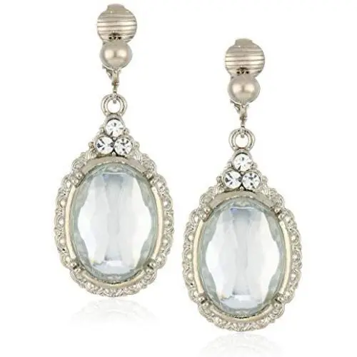 1928 Jewelry Womens Silver-Tone Crystal Oval Drop Earrings, Silver, One Size 1928 Jewelry Womens Silver-Tone Crystal Oval Drop Earrings, Silver, One Size