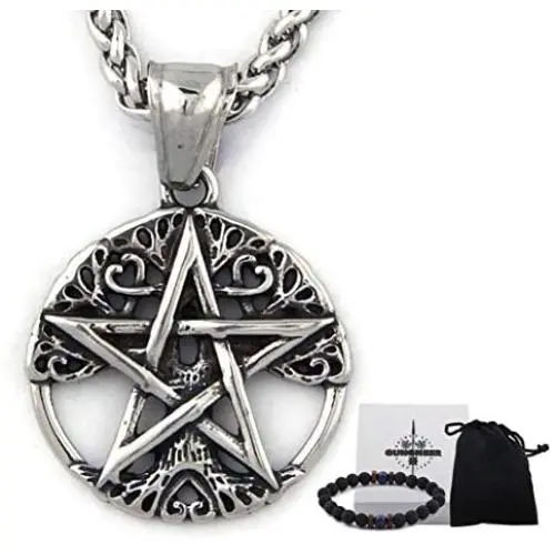 GUNGNEER Stainless Steel Tree of Life Pentacle Pentagram Star Symbol Pendant Necklace Pagan Jewelry Wiccan Amulet GUNGNEER Stainless Steel Tree of Life Pentacle Pentagram Star Symbol Pendant Necklace Pagan Jewelry Wiccan Amulet