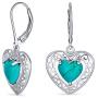 Bali Style Stabilized Turquoise Heart Shape Fish Hook Drop Earrings For Women Scroll Filigree 925 Sterling Silver