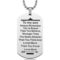 Lcbulu Son Necklace Gifts from Mom - to My Son Dog Tag Inspirational Necklace for Son, Mother to Son Necklace, Son Gifts from Mother
