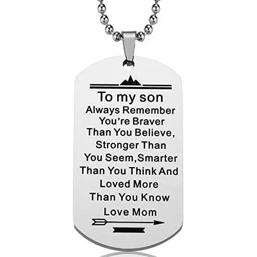 Lcbulu Son Necklace Gifts from Mom - to My Son Dog Tag Inspirational Necklace for Son, Mother to Son Necklace, Son Gifts from Mother