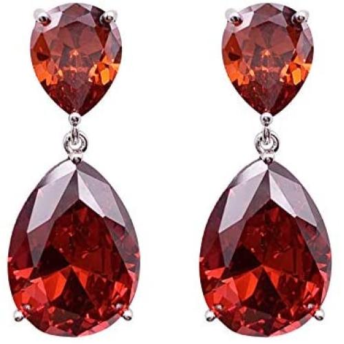 SELOVO Silver Tone Red Teardrop Cubic Zirconia Drop Earrings