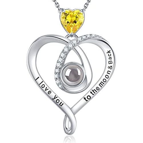 Sterling Silver I Love You Necklace 100 Languages Emerald Ruby Peridot Blue Sapphire Citrine Blue Opal Necklace for Her Birthday Gifts