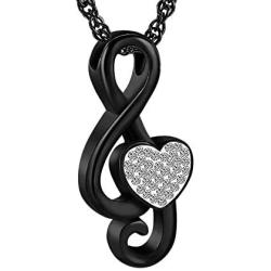 SIYUU Music Note Urn Ashes Pendant Rhinestones Memorial Keepsake Jewelry Ash Keepsake Holder Memorial Jewelry for Women