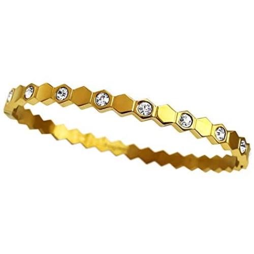Bangle Bracelet Love Bee Loved for Women and Teens Honeycomb Rhombic Pattern Gold Plated Zirconia Cubic Gems Gift Bee My Love Trendy 2021 Stacking Bracelets
