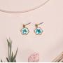 BONALUNA Pressed Flower Yellow Gold Plated Hexagon Dangle With Cubic Zirconia Titanium Post Back Earrings