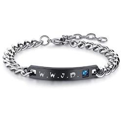 Titanium Steel WWJD Bracelet for Men Women Inspirational Religious Reminder Jewelry Gift for Him Her What Would Jesus Do