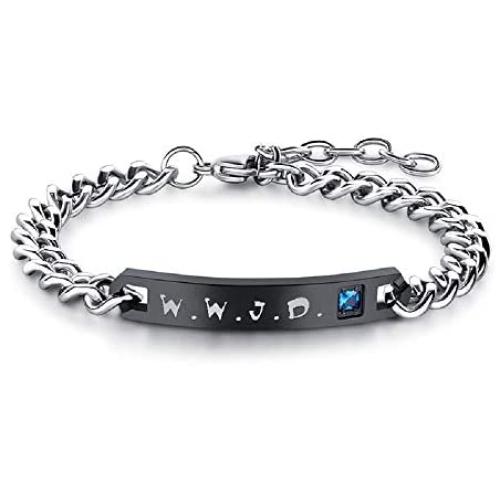Titanium Steel WWJD Bracelet for Men Women Inspirational Religious Reminder Jewelry Gift for Him Her What Would Jesus Do