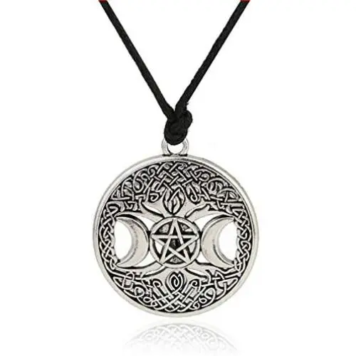 MIXIA Celttic Knot Triple Moon Pentagram Pentacle Star Wicca Pendant Necklace Round Pagan Jewelry MIXIA Celttic Knot Triple Moon Pentagram Pentacle Star Wicca Pendant Necklace Round Pagan Jewelry