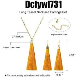 Dcfywl731 Long Tassel Necklace Earrings Set for Women Long Dainty Tassel Dangle Earrings Bohemian Jewelry Set for Girl