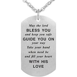 Religious Stainless Steel Lords Prayer Christian God Pendant Necklace Dog Tag Jewelry Keychain