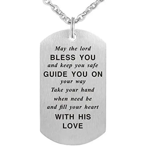 Religious Stainless Steel Lords Prayer Christian God Pendant Necklace Dog Tag Jewelry Keychain