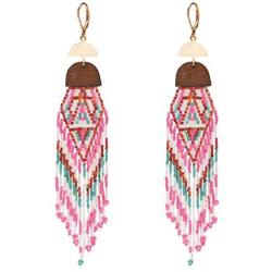 Leverback Dangle Earrings Bohemian Long Tassel Boho Women Girls Drop Handmade Beaded Statement