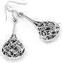 925 Sterling Silver Bali Inspired Open Filigree Puffed Teardrop 1.8 inch Dangle Hook Earrings