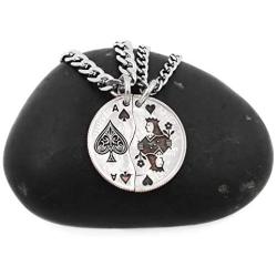 NameCoins Ace of Spades and Queen Necklaces for Best Friends, BFF Jewelry, Couples Gifts, Playing Cards, Ace and Hearts, Hand Cut Coin